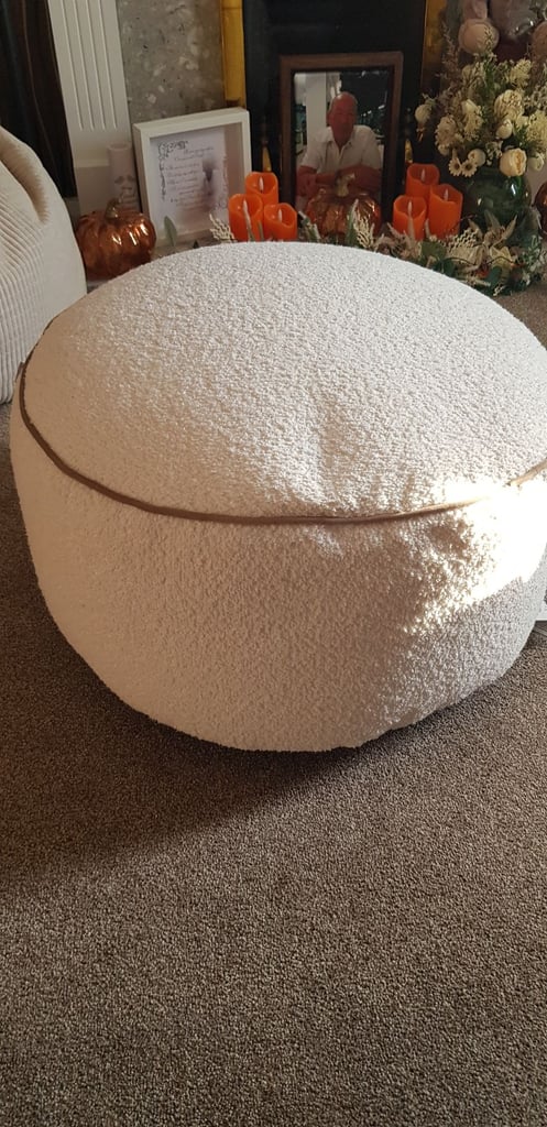 image for Snug Drum Pouffe with Filling - Large Round Footstool- Oat Colour