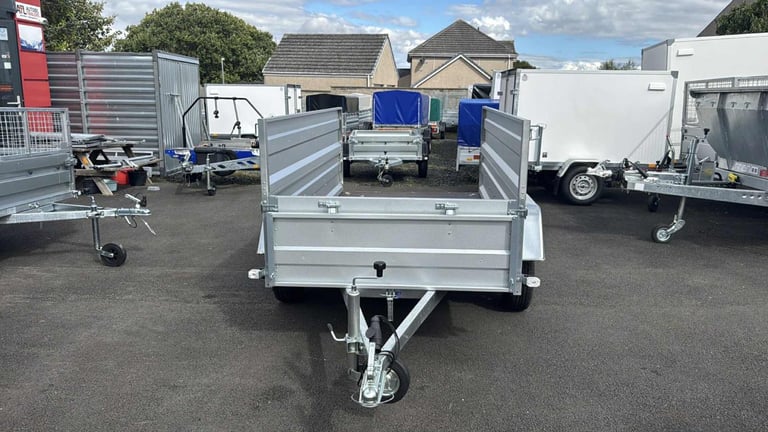 BRAND NEW 7,7FT X 4,2FT TWIN AXLE DOUBLE BROADSIDE TRAILER 750KG UN BRAKED