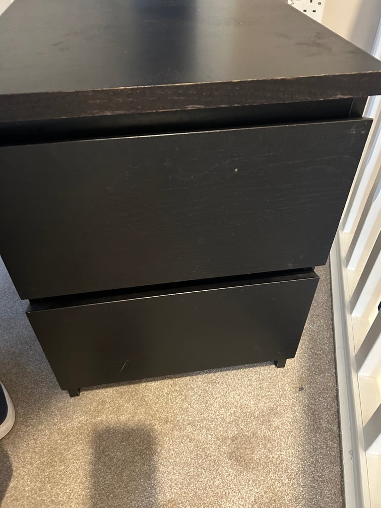 Ikea malm black brown bedside table 