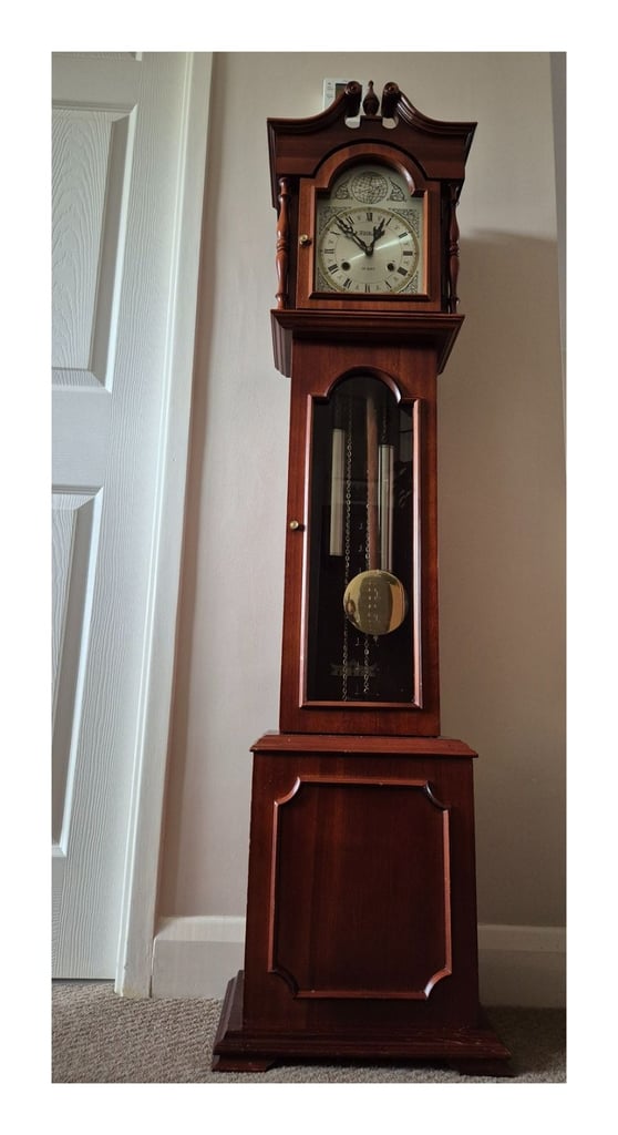 Tempus Fugit 31 Day Grandmother Laurain Clock, 142cm tall, clock strikes on the hour and every half