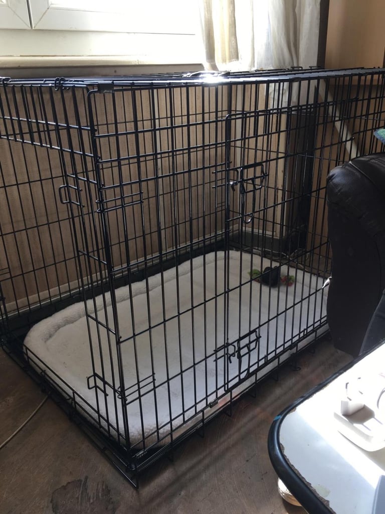 XL Dog Crate Cage 2 Door Crate Dog Cage with Removable Metal Tray & Sherpa Cushion