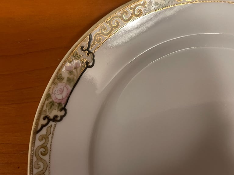 Dessert Plate(or Side)Antique, Hand Painted Nippon Moriage ware, gold beaded, Pink roses