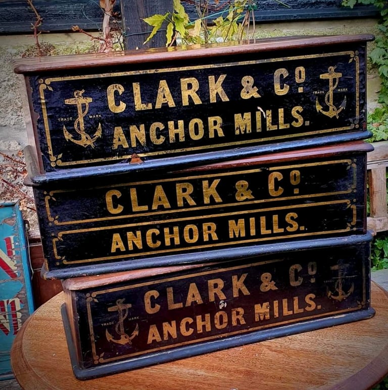 Antique Haberdashery Shop Display Drawers by Clark & Co Anchor Mills. 