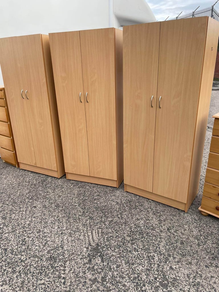 image for 3 modern beech wood wardrobes   Only £80 a piece