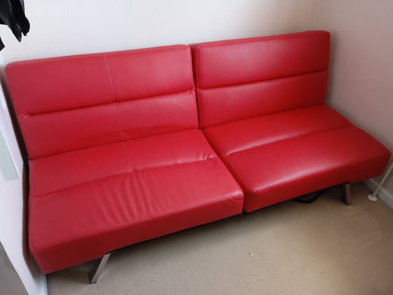 Sofa bed red faux leather Click Clack 3 seater single or small double bed