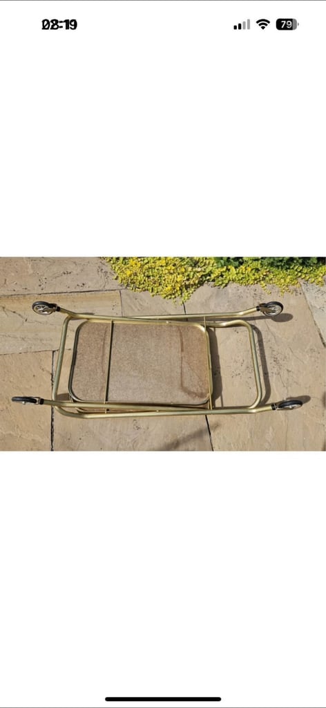 Vintage Retro Folding Cocktail Drinks Tea Hostess Trolley 2 Tier Gold Marble