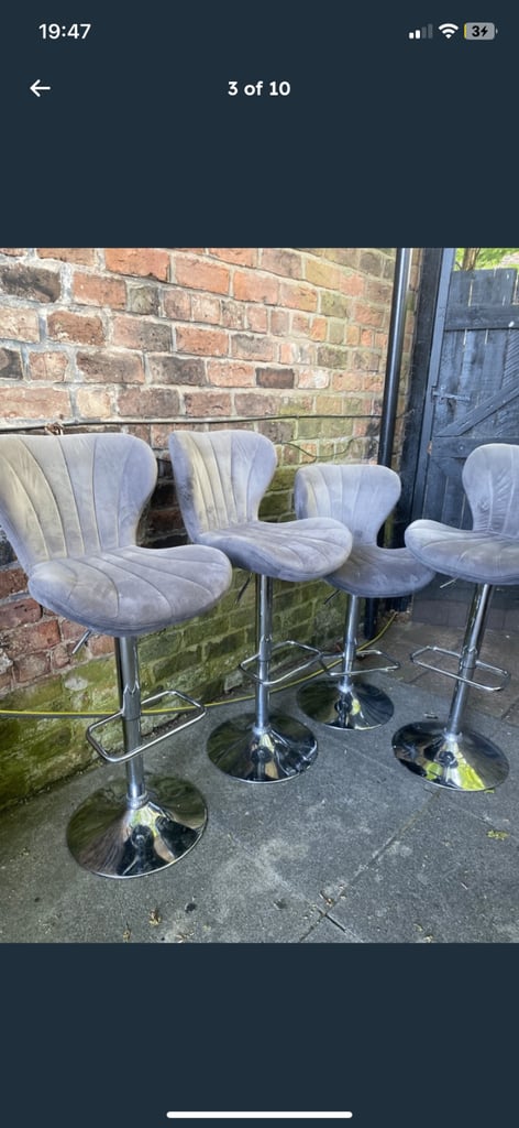 X1 Breakfast Bar Stool chairs Grey Velour Velvet 