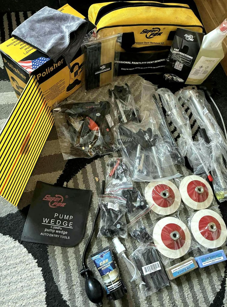 image for Dent pulling Car Bodywork kit + Polisher + Angle Grinding polishing Wheels. ALL NEW was £130+