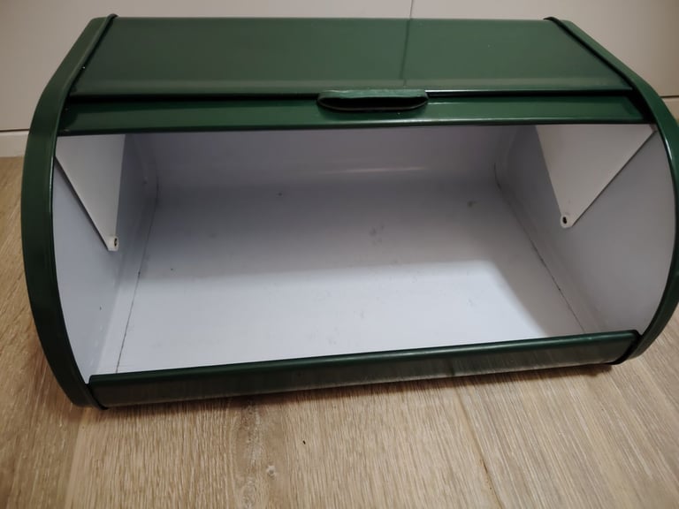 Vintage Green Metal Bread Cake Kitchen Food Box Storage Bin Container holder