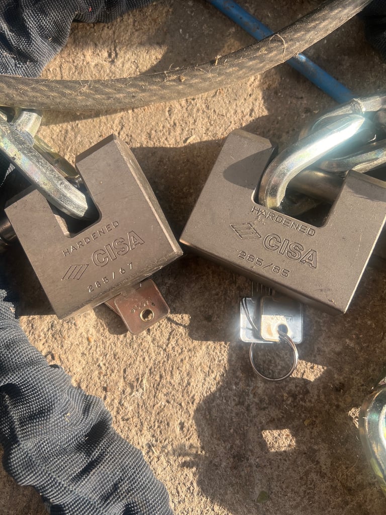 Heavy Duty Motorbike Security Chain with 2 CISA Hardened Padlocks + Bonus Cable