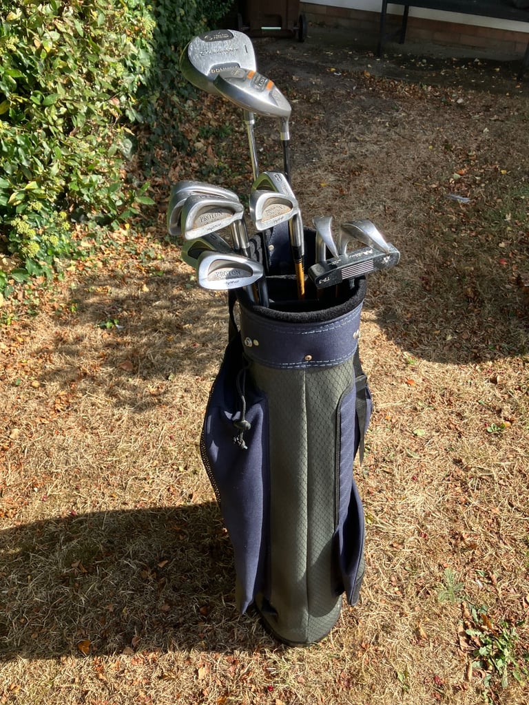 Men’s Golf Clubs Ideal Starter Set Driver 3 Wood & Irons With A Cart Bag 