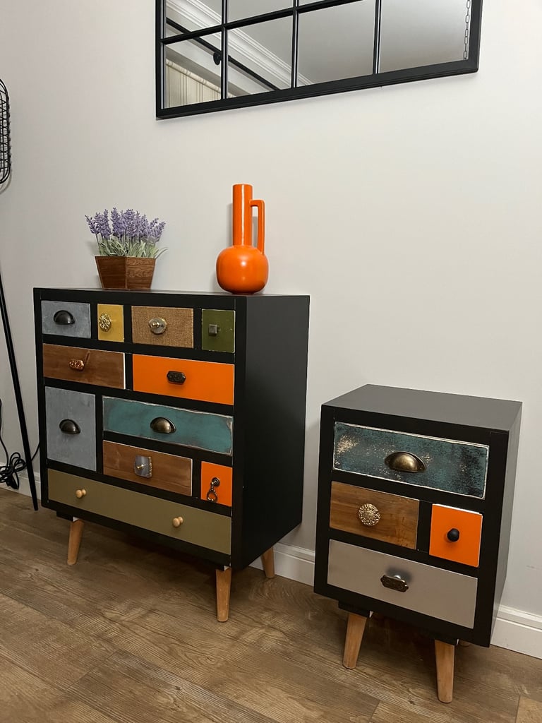 Unique fully refurbished urban/industrial chest of drawers and bedside table/console