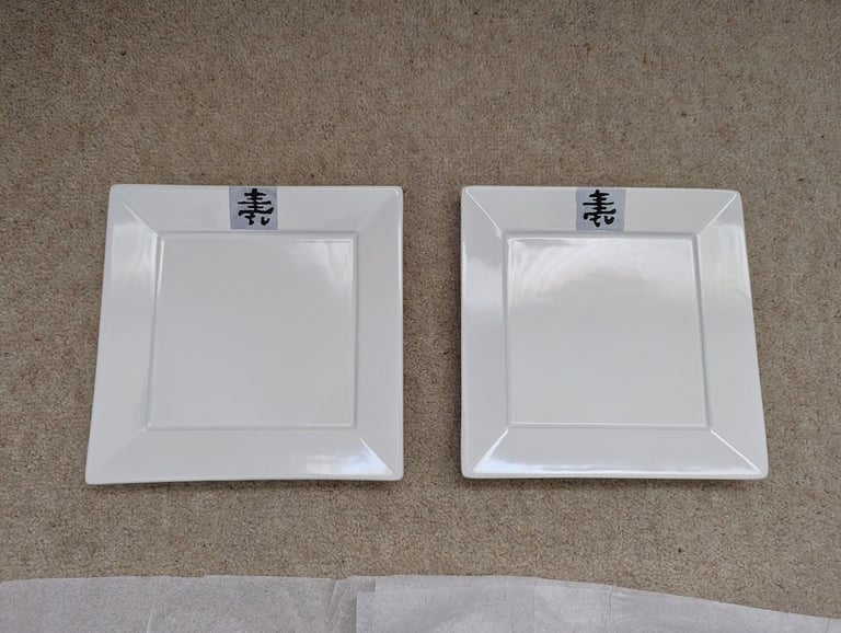 Two Chinese style square plates with motif on the top - 20cm square