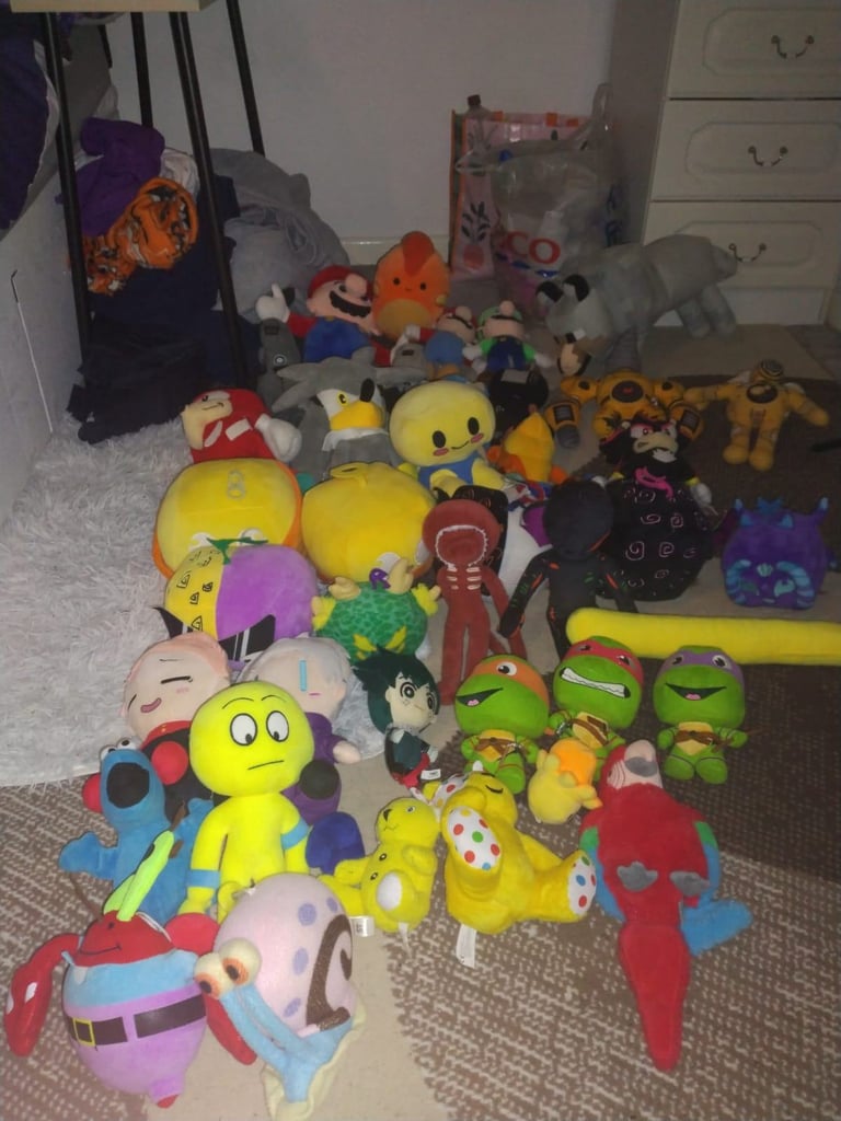 image for Huge Bundle Toys Plushies Teddy Bears Sonic Mario Turtles Minecraft Blox Fruits Spongebob