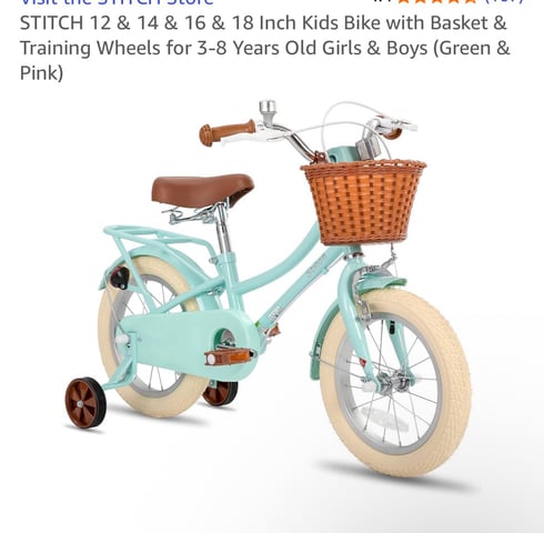 STITCH 16 Inch Kids Bike with Basket Training Wheels for 3-8