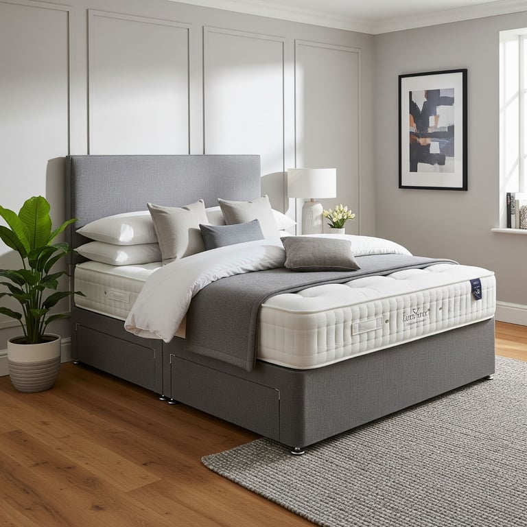 image for Bedroom divan bed with useful drawers and mattress, all sizes available fast UK delivery