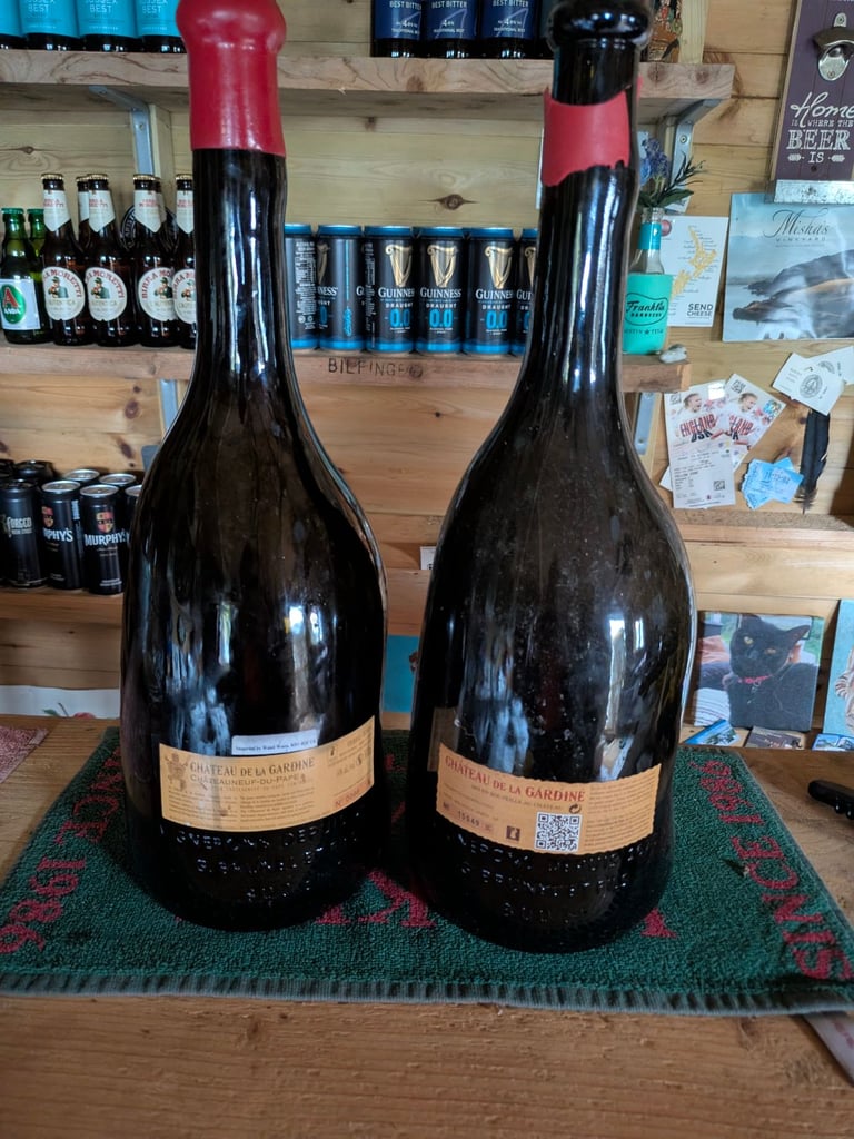 Empty Jeroboam (3L) Château de la Gardine Châteauneuf-du-Pape Wine Bottles – Decorative Pair