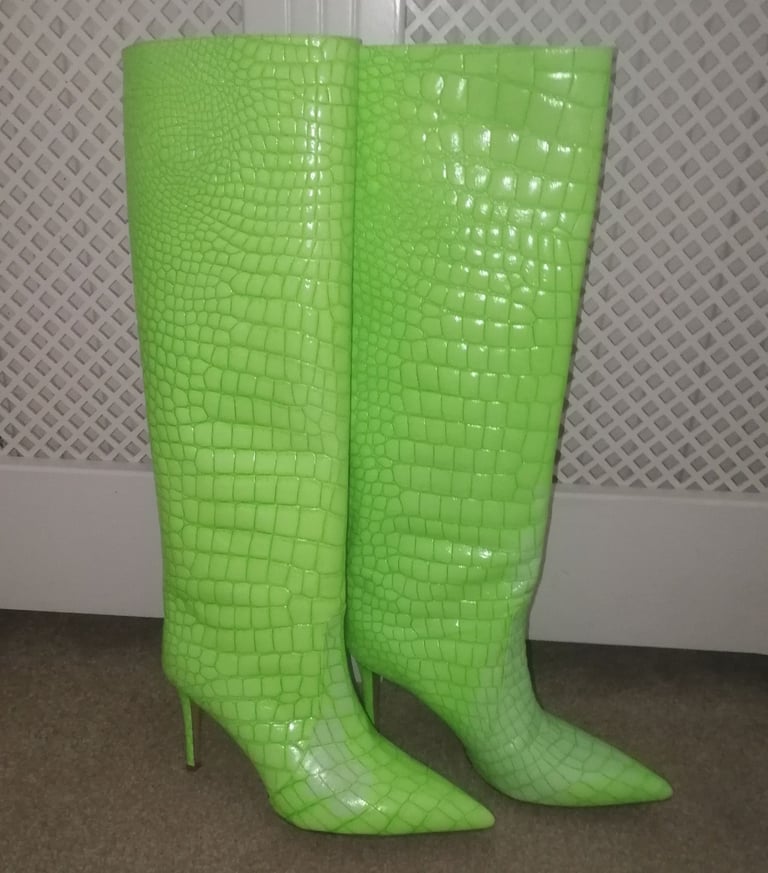image for Emili Sindlev Bettina Vermillon Josephine 84 Croco Neon Green Knee Boots UK5 EU38