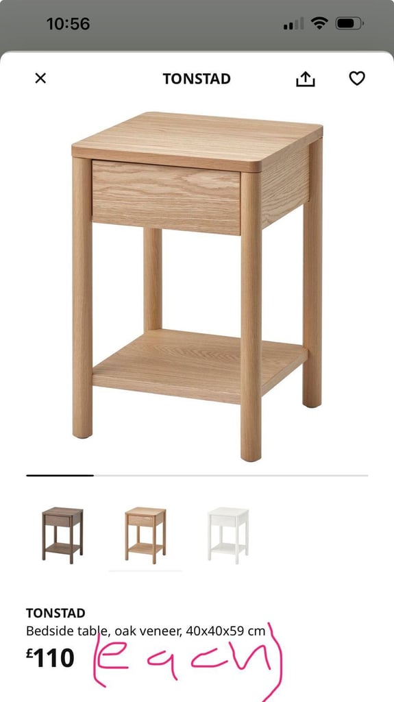 Pair of IKEA TONSTAD Oak Veneer Bedside Tables – Unused, 48% off RRP