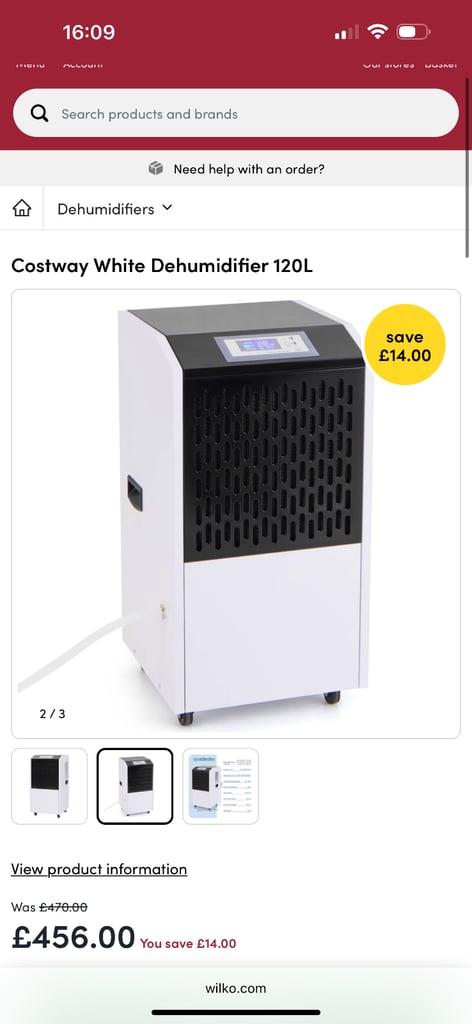 image for Costway White dehumidifier 120L