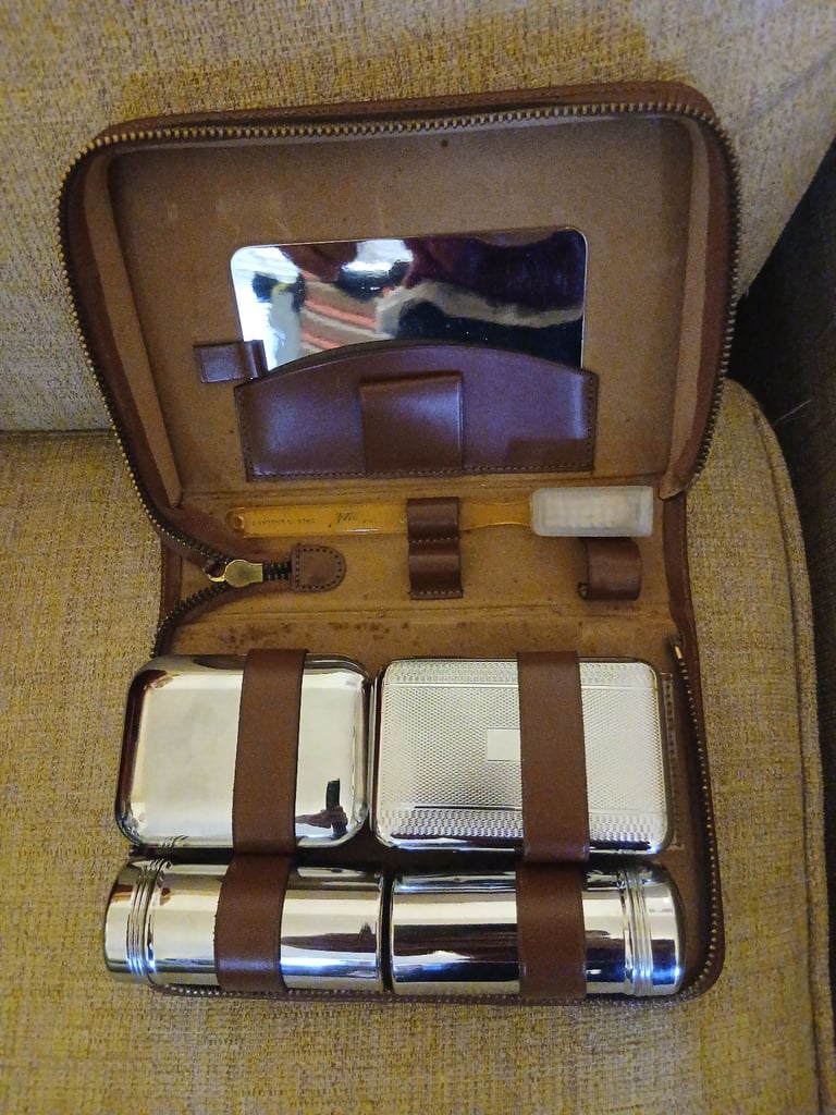 image for Vintage Grooming Kit Pure Bristle Shaving Brush with Chrome Pots and Mirror