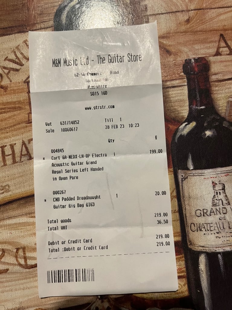 Left handed acoustic electric guitar. 