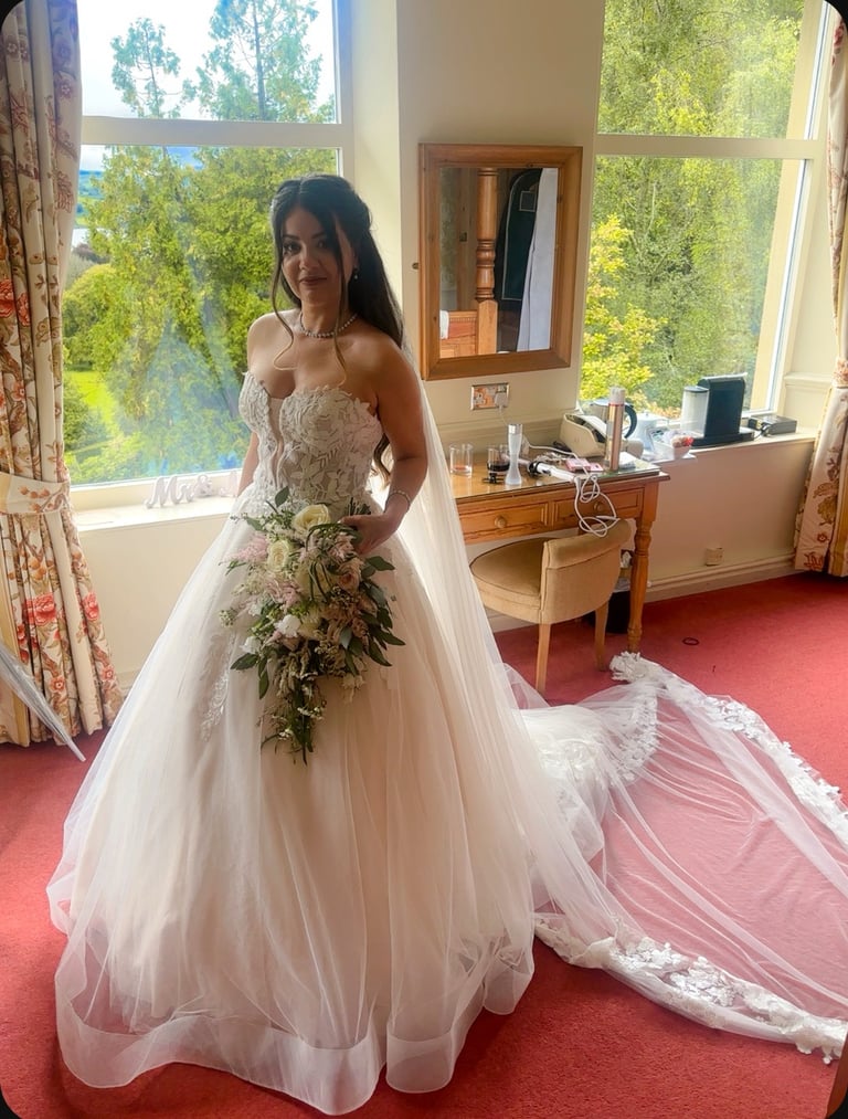 Dream Wedding Dress + Long Veil + Petticoat