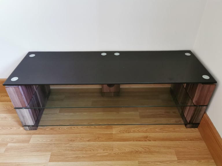 image for Black glass and wood TV stand