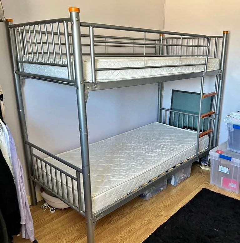 image for ]] Limited Offer - 3ft Metal Single Bunk Bed Frame - Optional Mattress – Cash on Delivery ]]
