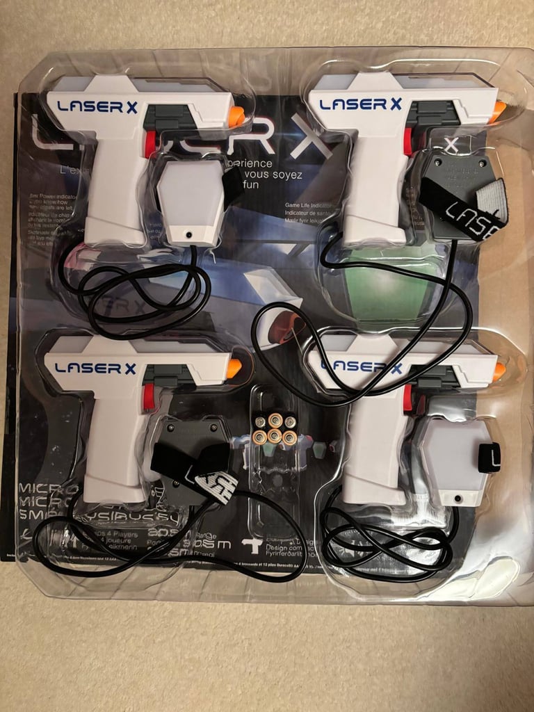 Laser X 4 Micro Blasters, 2 never used, excellent condition with box and batteries