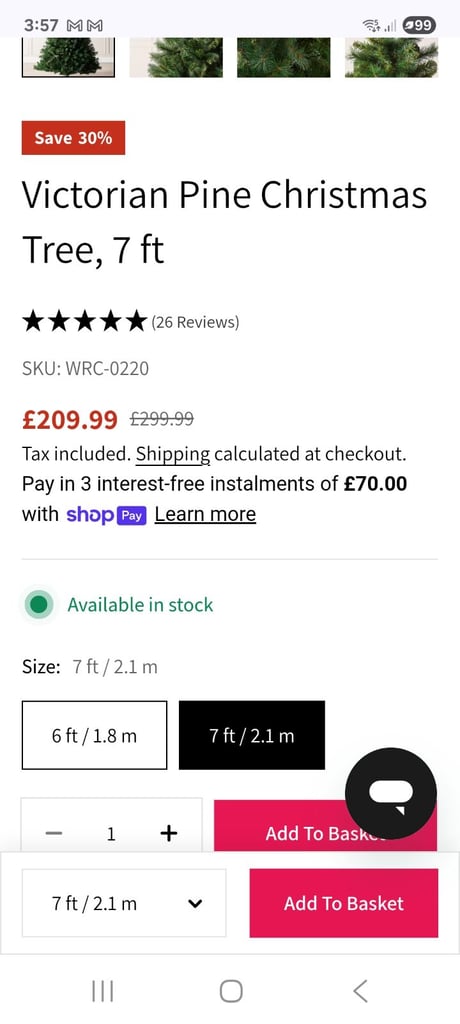 Victorian Pine 7 foot artificial tree