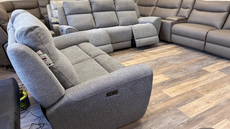 image for Grey fabric power recliner sofa set 