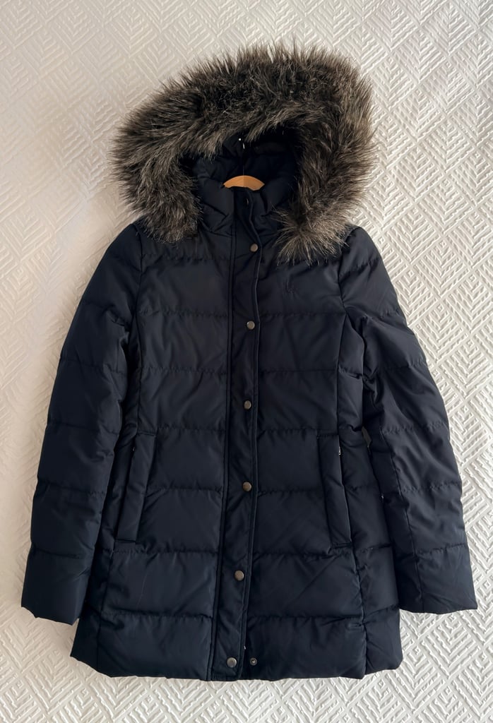 Navy 3/4 Length Coat Size 8 From Jack Wills With Detachable Hood. Down Feathers