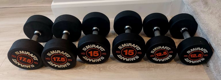Mirafit rubber dumbbells set 2x 12.5kg 2x 15kg 2x 17.5kg