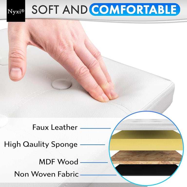 Nyxi Foldable Ottoman Storage Box, 76x38x38cm, 80L Capacity, Faux Leather, Multi-Purpose Seat