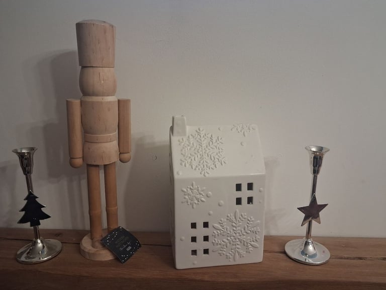 image for Christmas nutcracker house and candle stick holders