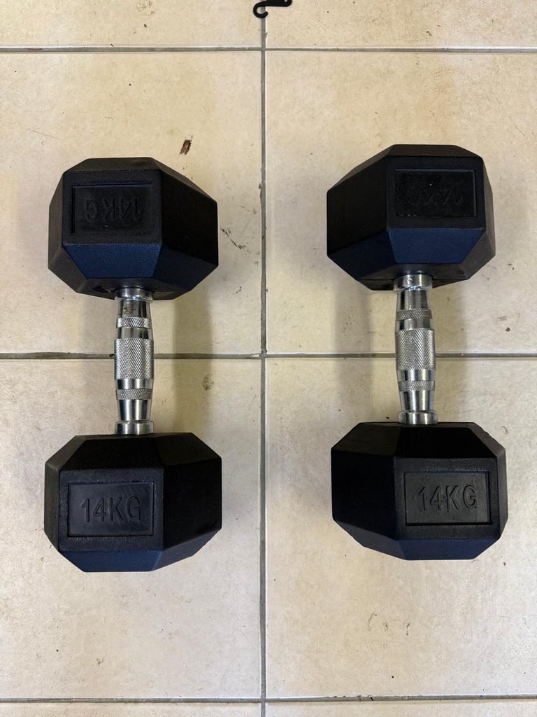 14kg & 15kg Hex Dumbbells + Dumbbell Rack