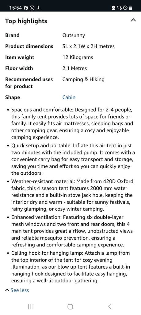 Outsunny Inflatable Camping Tent