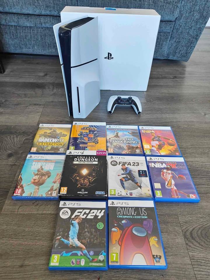 image for PS5 Slim 11 Games 1TB Disc Edition Console Boxed 1 Controller & all leads