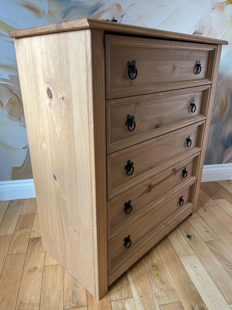 Two Corona 5 Drawer Chest Rustic Distressed Waxed Pine Storage Bedroom Furniture