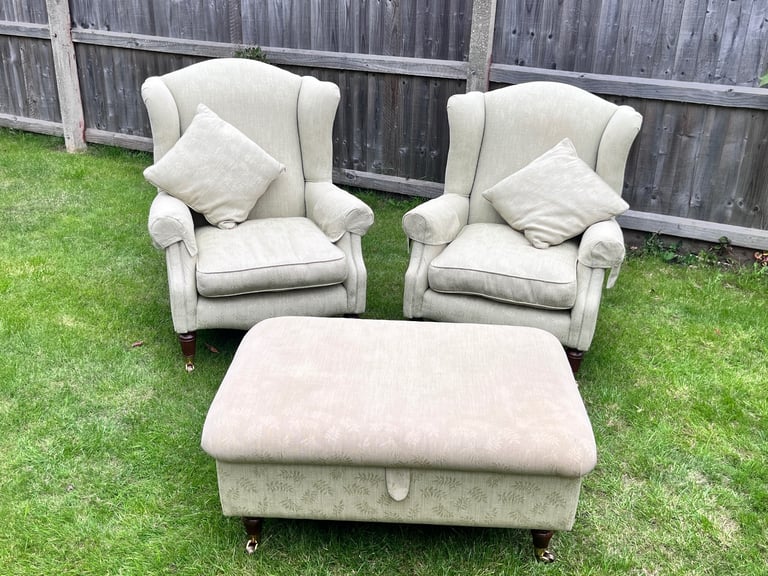 Laura Ashley 2 Seater Sofa 2 Wingback Chairs & Storage Footstool Possible Delivery 