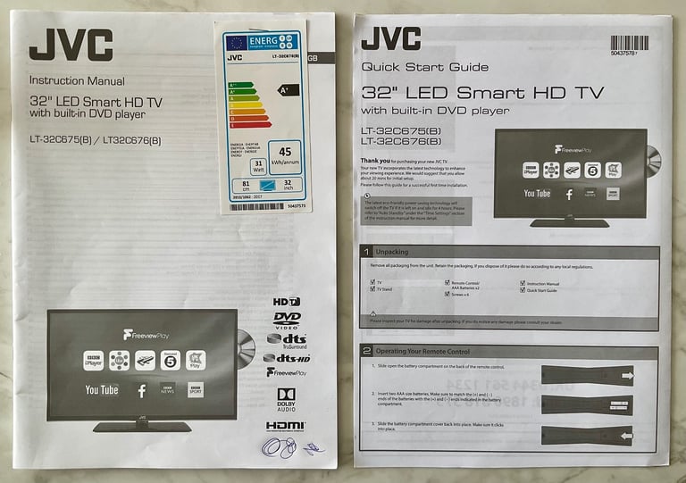 JVC 32 inch LED Smart TV with built-in DVD player PLUS RGTech Monarch 50 HD Aerial