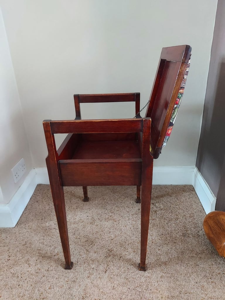 Antique Edwardian inlaid mahogany lift-top piano stool