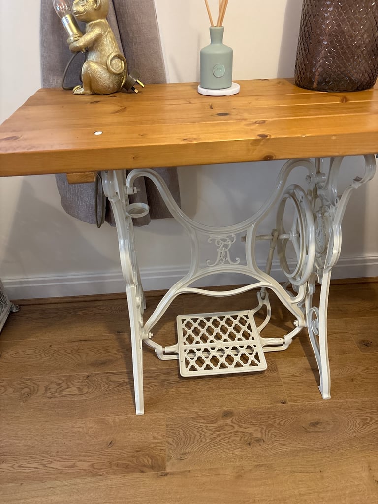 Sewing machine table base with solid wood top, 