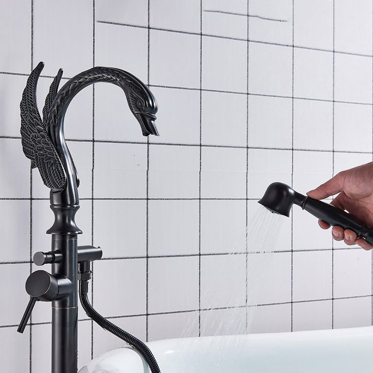 New Black Floor Mounted Free Standing Bath Filler with Hand Shower RRP £250 Our Price £165