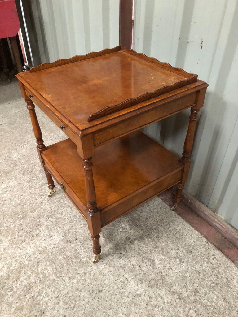 Small Antique Table with Drawer and Gallery on Wheels, good condition