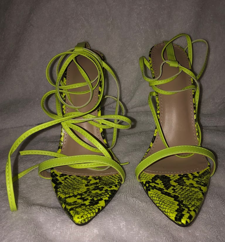 image for Neon green snake strap heels 
