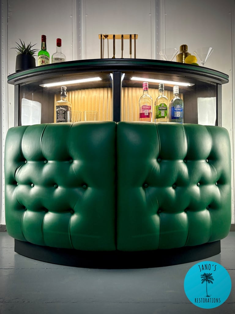 image for Mid Century / Vintage Home Bar / Cocktail / Drinks Cabinet Green Black & Gold