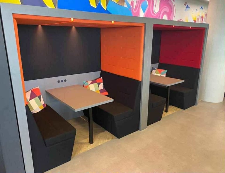 image for Senator 2-4 Person Booths, Grey / Orange / Black, Power, Table