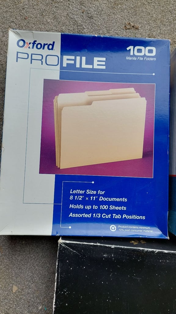Stationary,  two boxes of paper & Drawer folders
